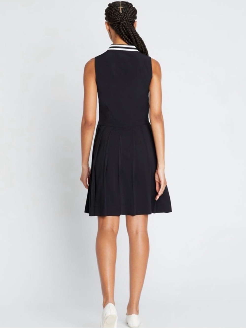 Tory Sport Black Sleeveless Pleated Polo Zip Dress with White-Striped Collar - Picture 2 of 5